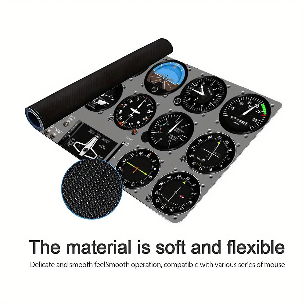 Aircraft Instrument Panel Mouse Pad Large Washable Rubber Office Desk Mat