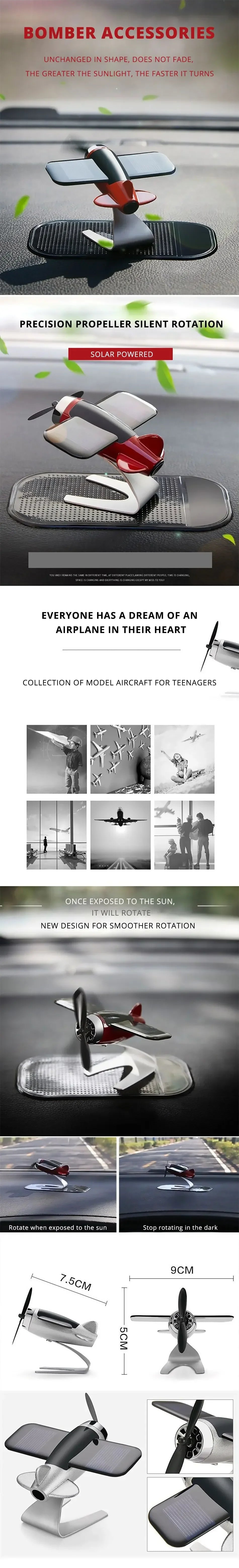 Solar Airplane Desk Ornament - Continuous Rotating Mini Aircraft