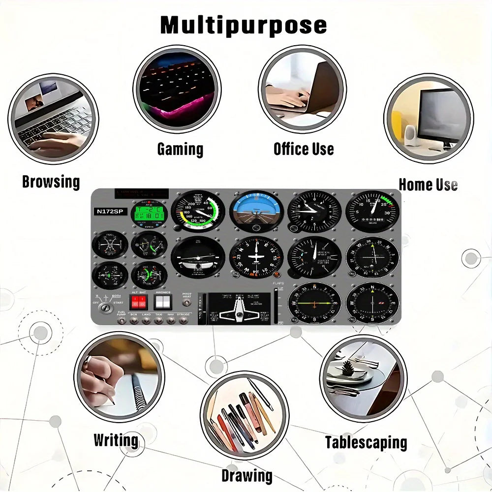 Aircraft Instrument Panel Mouse Pad Large Washable Rubber Office Desk Mat